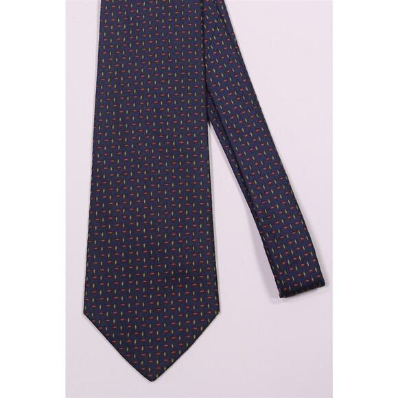 Paul Stuart Blue w/ Lime Green/Pink Geometric Jacquard Silk Handmade in Japan - Picture 3 of 6